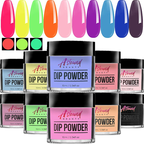 Dip Powder Nail Kit - 10 Dip Powder Colors Refill with Glow in The Dark Nail Dip Powder