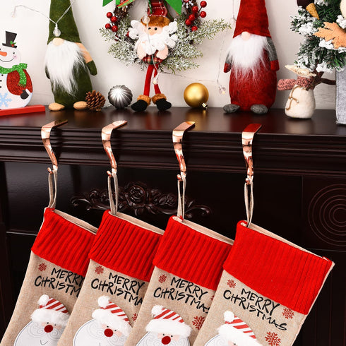 Yuokwer Set of 4 Christmas Stocking Holders for Mantel Stocking Hooks Hanger for Fireplace Christmas Safety Hang Grip Stockings Clip for Christmas Party Decoration (Rose Gold, Pack of 4)