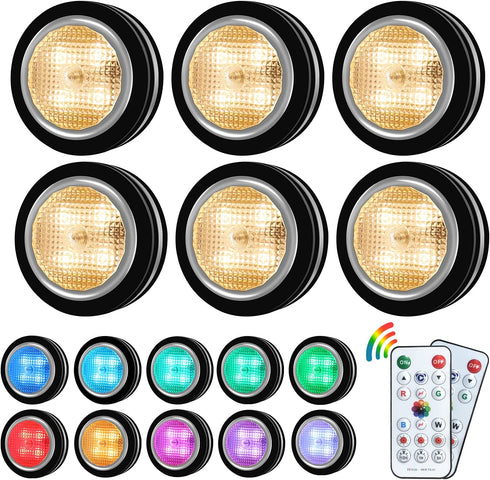 Puck Lights with Remote, Under Cabinet Lighting Puck Lights Battery Operated GANA 6 Pack Color Changing Under Cabinet Light Closet Lights LED Under Cabinet Lights 16 Color and 4 Model Battery Lights