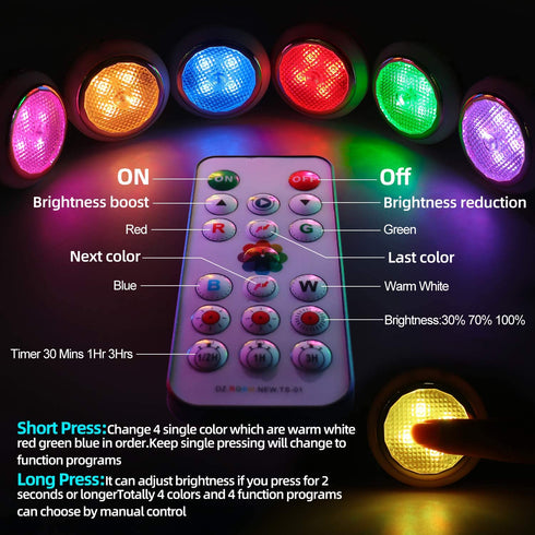 Puck Lights with Remote, Under Cabinet Lighting Puck Lights Battery Operated GANA 6 Pack Color Changing Under Cabinet Light Closet Lights LED Under Cabinet Lights 16 Color and 4 Model Battery Lights