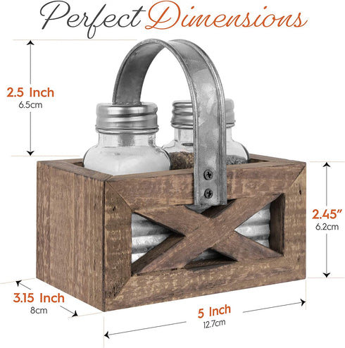 Autumn Alley Barn Door Rustic Salt and Pepper Shakers Set in Wood and Galvanized Caddy | Farmhouse Salt and Pepper Shakers For Rustic Kitchen Decor | Rustic Kitchen Accessory for your Country Kitchen