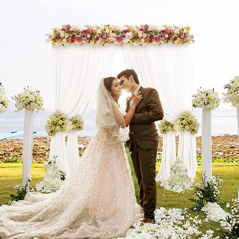 Chiffon Backdrop Curtain-2 Panels 29"x96" Wedding Chiffon Backdrop Drapes Beach Curtains for Living Room Voile Window Curtain Photography Backdrop for Wedding Ceremony (29''x96''x2pcs, White)