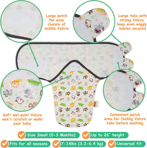 Baby Swaddle Blanket Wrap 3 Pack - Adjustable 100% Cotton Baby Swaddle Sacks - Cute Newborn Velcro Swaddles for Boy & Girl 0-3 Months - Infant Swaddling Sleep Sacks - Unisex Swaddlers Gift Set