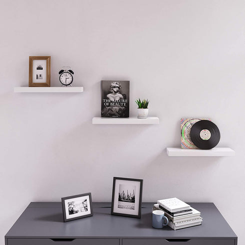 SONGMICS Floating Wall Shelf 15.7 inch, Easy Install for Decorative Display Corner Invisible Bracket Support, White ULWS14WT