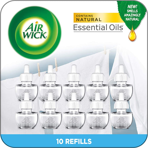 Air Wick plug in Scented Oil 10 Refills, Fresh Linen, Same familiar Smell of Fresh Laundry, Eco friendly, Essential Oils, Air Freshener