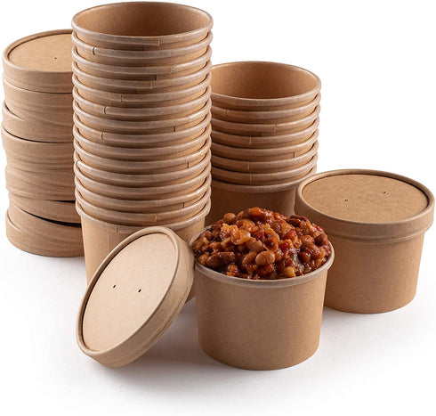 Compostable Soup Containers with Lids 12 Ounce Disposable Eco Friendly PLA to-Go Cups with Vented Lids Perfect for Soup, Chile Steamed Veggies or Ice Cream - 25 Bowls