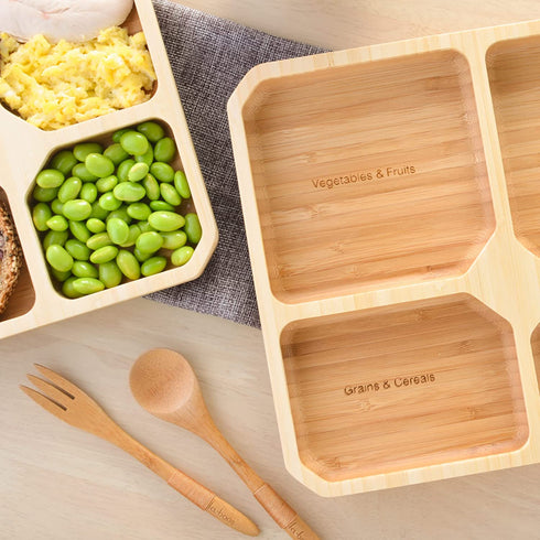 La Boos Square Portion Control Plates (4-Section) - MyPlate Healthy Diet Ratio Control or Weight Loss Aid plate - Made with Bamboo - BPA-Free Lunch Plate or Healthy Eating Plate