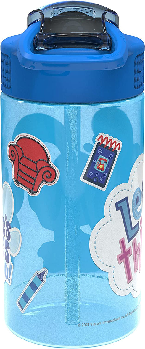 Zak Designs Blue's Clues Kids Water Bottle with Spout Cover and Built-In Carrying Loop, Made of Durable Plastic, Leak-Proof Water Bottle Design for Travel (16 oz, Pack of 2)