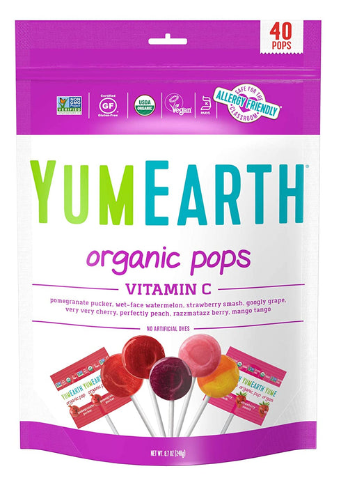 YumEarth Organic Fruit Flavored Vitamin C Pops Variety Pack, 40 Lollipops, Allergy Friendly, Gluten Free, Non-GMO, Vegan, No Artificial Flavors or Dyes