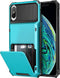 SAMONPOW Credit Card Holder Case for iPhone X iPhone Xs Case with 4 Card Holder Hard PC Soft Hybrid Rubber Anti Scratch Shockproof Heavy Duty Cover for iPhone X XS iPhone10 5.8 inch Sky Blue