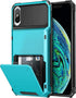 SAMONPOW Credit Card Holder Case for iPhone X iPhone Xs Case with 4 Card Holder Hard PC Soft Hybrid Rubber Anti Scratch Shockproof Heavy Duty Cover for iPhone X XS iPhone10 5.8 inch Sky Blue