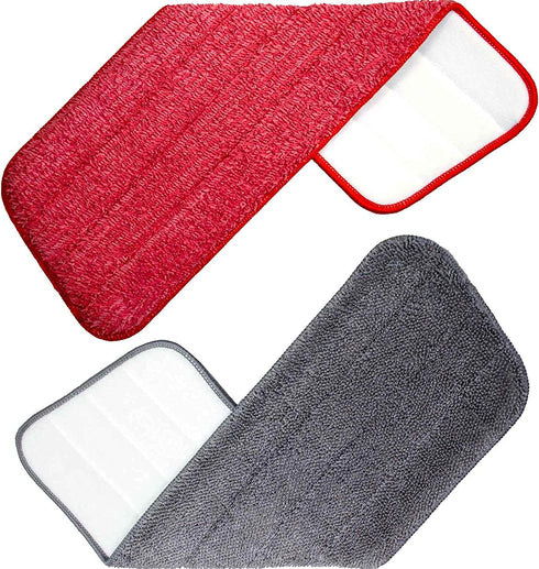 VENETIO ProSweep/Premium Spray Mop Refills - 16.3 Inch Washable Microfiber Cleaning Pads, Dry Wet Dual-use Replacement Mop Heads Fit Rubbermaid Reveal, ASOGO Floor Mop - Red/Grey, Pack of 2