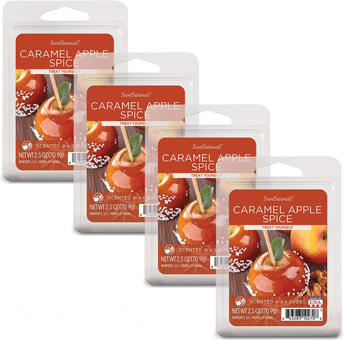 Scentsationals Scented Wax Fragrance Melts - Caramel Apple Spice - Wax Cubes Pack, Home Warmer Tart, Electric Wickless Candle Bar Air Freshener, Spa Aroma Decor Gift - 2.5 oz (4-Pack)