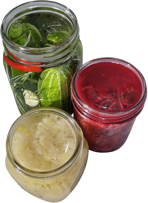 6 Pack - Large glass fermentation weights for wide mouth Mason jars. Preservation and Pickling. Dishwasher safe. Gift box included. Premium Presents brand