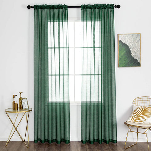 DUALIFE Emerald Green Sheer Curtains 84 inch Length Hunter Green Solid Voile Window Curtain Panels Drapes Rod Pocket Top for Living Room Bedroom Transparent Window Treatments 2 Panels