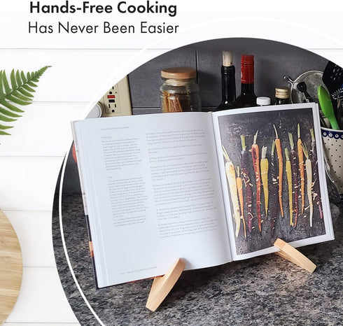 ReBL Cook Book Stand - Recipe Book Holder Display Stand - Natural Wood Cookbook Stand - Fits Thick Cookbooks & Textbooks - Display Stand Read Recipes Hands Free - Recipe Book Holder Stand for Kitchen