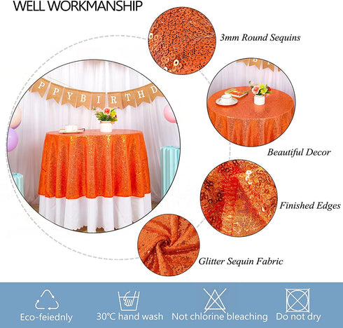 DUOBAO Table Cloths 72 Inch Round Tablecloth Orange Sequin Tablecloth Wedding Sequin Tablecloth Overlay Round Dining Table Cover Christmas Decor (Round 72-Inch, Coral)