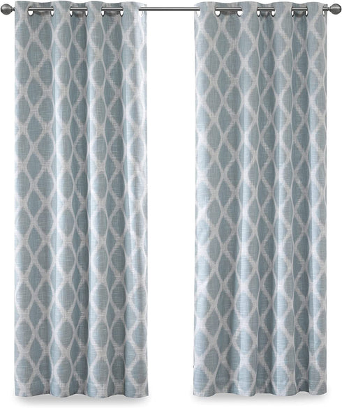 SUNSMART Blakesly Blackout Curtains Patio Window, Ikat Print, Grommet Top Living Room Decor, Thermal Insulated Light Blocking Drape for Bedroom and Apartments, 50" x 63", Aqua