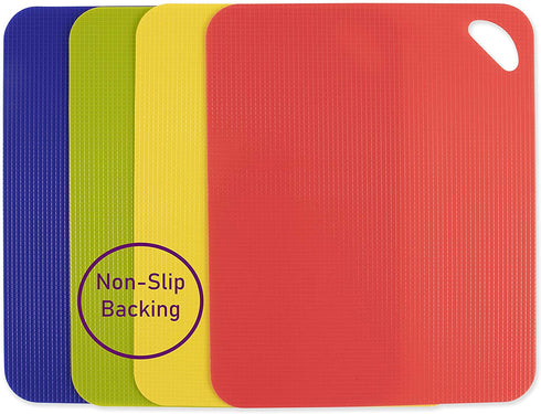Dexas Mini Heavy Duty Grippmat Flexible Cutting Board Set of Four, 11.5 x 14 inches, Blue, Green, Yellow and Red,6554PK