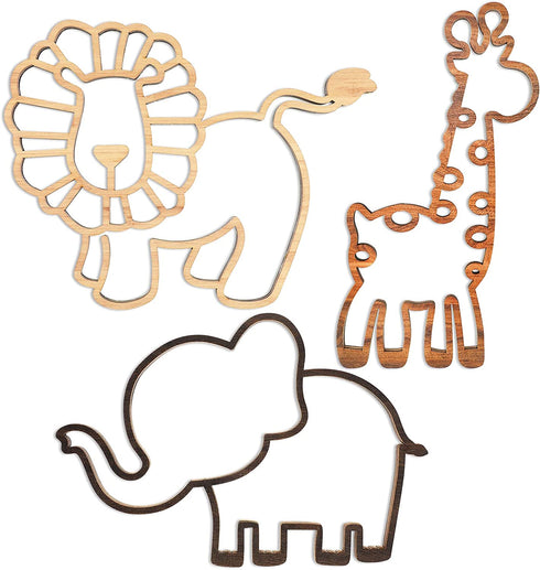 Nursery Decor 3 Pieces Wooden Animal Theme Wall Decor Nursery Jungle Wall Art Geometric Safari Wall Decor Jungle Decor with Glue Points for Themed Room (Lion, Elephant, Giraffe Style)