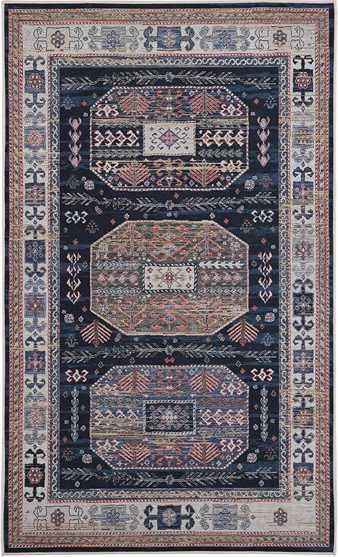 Wemina Vintage Oriental Small Rug Non Slip Traditional Bohemian Distressed Medallion Rug Indoor Bedroom Living Room Dining Home Accent Carpet?2' x 3'?Navy