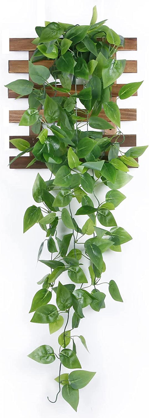 ZIFTY 3FT Artificial Hanging Plants with Wall Planter Fake Ivy Vine Wooden Shelf Wall Decor for Home Kitchen Dining Living Room Decoration (Green with Wall Planter)