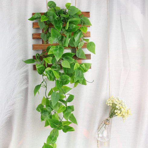 ZIFTY 3FT Artificial Hanging Plants with Wall Planter Fake Ivy Vine Wooden Shelf Wall Decor for Home Kitchen Dining Living Room Decoration (Green with Wall Planter)