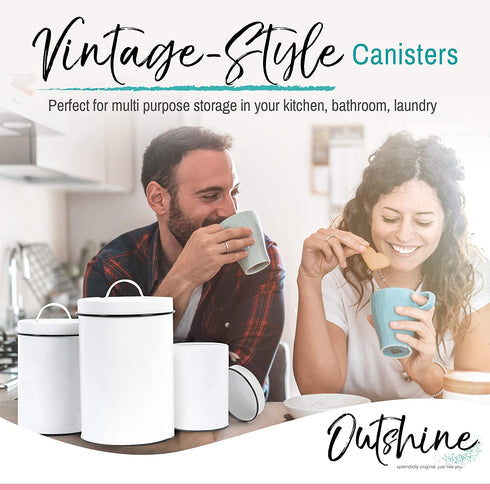 Outshine White Farmhouse Nesting Kitchen Canisters (Set of 3) | Kitchen Canister Set Perfect for Coffee, Tea, Sugar | Coffee Bar Accessories | Gift for Housewarming, Birthday, Wedding, Bridal Shower