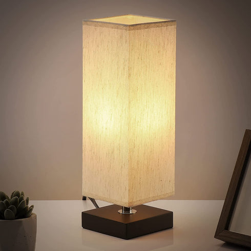 Bedside Table Lamp - Soilsiu Bedroom 3 Color Options Solid Wood Lamps with Modern Fabric Shade Reading Nightstand Lamps for Living Room, Kids Room, College Dorm, Office (LED Bulb Included)