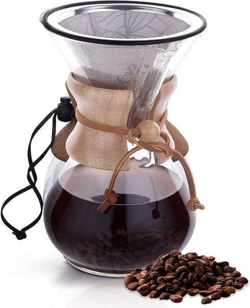 Apace Living Pour Over Coffee Filter - Wide Metal Base Reusable Stainless Steel Coffee Dripper - Perfect for Chemex Hario Bodum & Other Coffee Makers - Paperless Coffee Filter for Sustainable Brewing