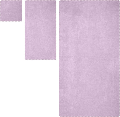UMANI Bath Towel Set, 1 Bath Towel, 1 Hand Towel, and 3 Washcloths, Premium Microfiber Coral Velvet Super Absorbent Towels for Bathroom, Shower Towel, Pack of 5 (Light Purple)