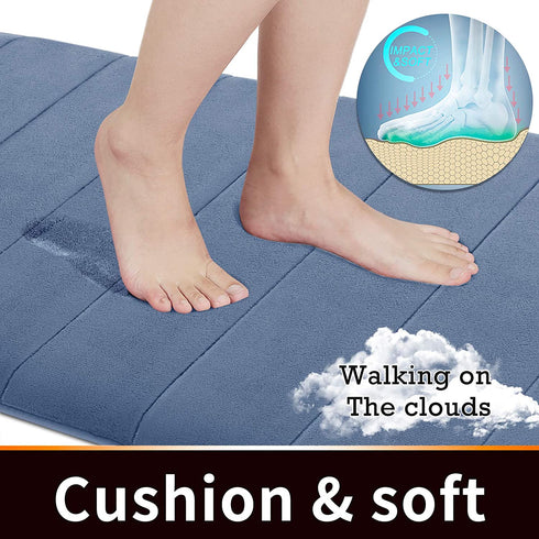 Yimobra Memory Foam Bath Mat Large Size, 31.5 x 19.8 Inches,Soft and Comfortable, Super Water Absorption, Non-Slip, Thick, Machine Wash, Easier to Dry for Bathroom Floor Rug, Denim Blue