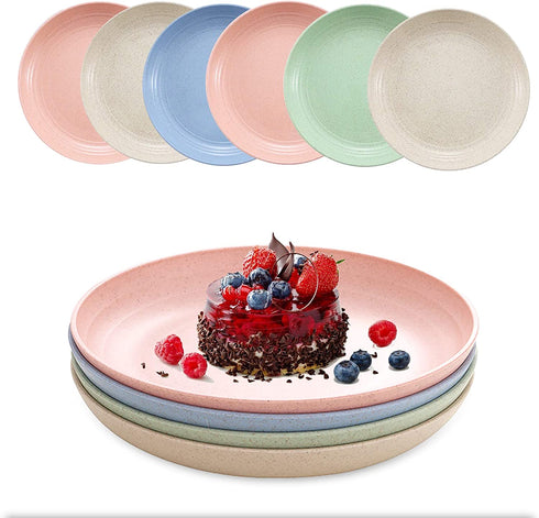 DeeCoo 7.8 Inch Wheat Straw Deep Dinner Plates - Microwave and Dishwasher Safe, Unbreakable Sturdy Plastic Dinner Plates - Set of 6 - Healthy Cereal Dishes/Kids-toddler & Adult