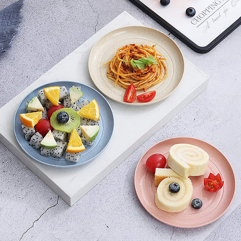 DeeCoo 7.8 Inch Wheat Straw Deep Dinner Plates - Microwave and Dishwasher Safe, Unbreakable Sturdy Plastic Dinner Plates - Set of 6 - Healthy Cereal Dishes/Kids-toddler & Adult