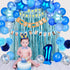 EAF 1st Birthday Boy Decorations 78PCS Blue 1st Birthday Decorations for Boy with Blue Tinsel Curtain, 12 Months Photo Banner, 1st Birthday Highchair Banner, I AM ONE and Happy Birthday Banner