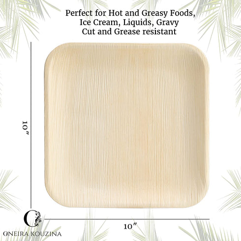 ONEIRA KOUZINA Premium Palm Leaf Plates - 20 large, 10 inch square party pack - Biodegradable Compostable Eco-Friendly Disposable Sturdy. Better than bamboo plates, paper or plastic plates
