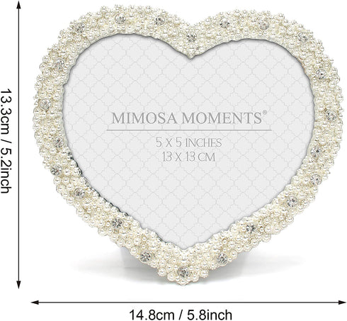MIMOSA MOMENTS Heart shaped Jewel Picture Frame with Rhinestones (Silver, 5x5)