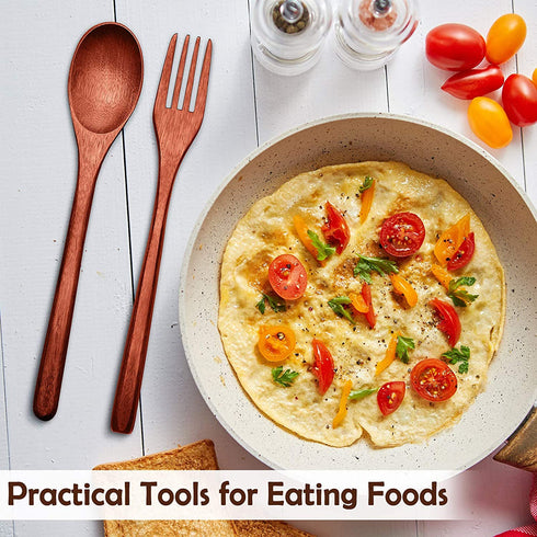 Wooden Flatware Set Natural Wooden Cutlery Set Chopsticks Spoon Fork Set Long Handle Utensils Set Reusable Japanese Style Tableware Set for Kitchen, Home, Camping, Picnic (18)