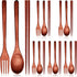 Wooden Flatware Set Natural Wooden Cutlery Set Chopsticks Spoon Fork Set Long Handle Utensils Set Reusable Japanese Style Tableware Set for Kitchen, Home, Camping, Picnic (18)