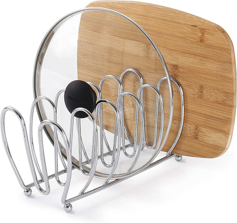 Spectrum Diversified Bloom Kitchen Lid Holder Organizer for Plates, Cutting Boards Bakeware, Cooling Racks, Pots & Pans, Serving Trays, and Reusable Containers, Chrome