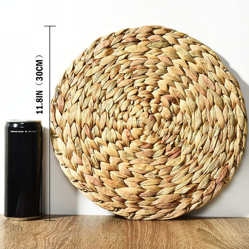 COYMOS Woven Placemats Round Set of 4, Natural Water Hyacinth Weave Placemat for Dining Table, Large Handmade Woven Placemats Heat Resistant Non-Slip 11.8 Inches(30cm)
