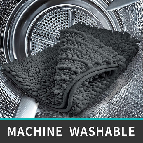 DEXI Bath Mat Bathroom Rug Non Slip Absorbent and Soft Floor Mats Washable Chenille for Bathtub Toilet Shower Room Entryway,16"x24"Dark Gray