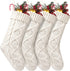 Fesciory 4 Pack Christmas Stockings 18 Inches Large Size Cable Knitted Stocking Gifts & Decorations for Family Holiday Xmas Party, Ivory White