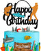Fish Cake Topper Happy Birthday Sign Cake Decorations for Man Kids Boy Fisherman Gone Fishing Themed Birthday Party Supplies Black Glitter Decor
