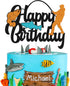 Fish Cake Topper Happy Birthday Sign Cake Decorations for Man Kids Boy Fisherman Gone Fishing Themed Birthday Party Supplies Black Glitter Decor