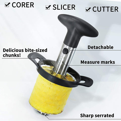 Newness Pineapple Corer and Slicer Tool, Durable Pineapple Core Remover with Upgraded Cutter & Reinforced Thicker Blade, Stainless Steel Kitchen Fruit Gadget for Diced Pineapple Rings, Black Handle