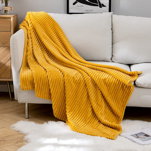 MIULEE Fleece Throw Blanket with Stripe Pattern Fuzzy Flannel Orange Yellow Blanket for Halloween Plush Warm Cozy Bed Blanket Boho Decor for Bed Couch Sofa Chair Throw Size 50"x60"