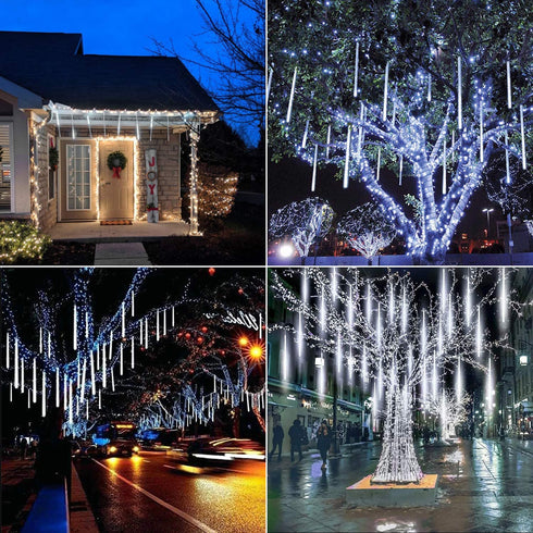 Meteor Shower Lights Outdoor, Snowfall Lights, Waterproof Meteor Christmas Lights, Hanging Falling Rain Lights for Tree Bushes Holiday Party Christmas Decoration, 11.8 Inches 10 Tubes 240 LED, White