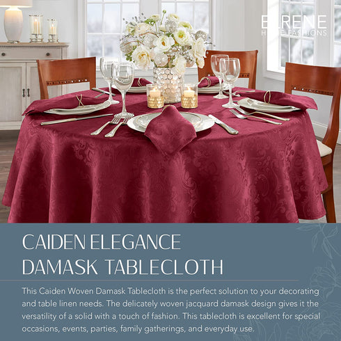 Elrene Home Fashions Caiden Elegance Damask Fabric Tablecloth, 90" Round, Cranberry