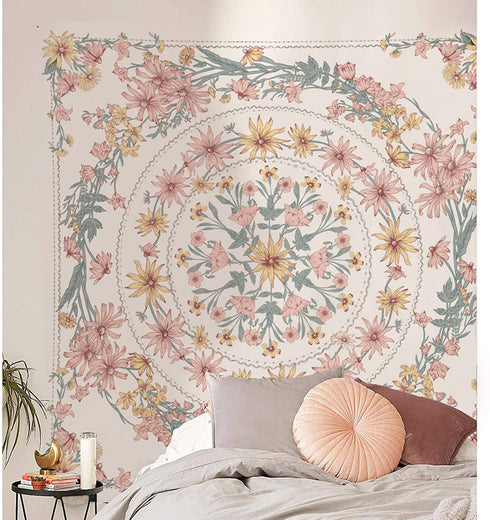 Simpkeely Mandala Floral Medallion Tapestry, Sketched Flower Plant Boho Wall Hanging, Bohemian Hippie Tapestries for Bedroom Living Room Dorm Home D©cor 59.1 x 80 Inches (RosyBrown)